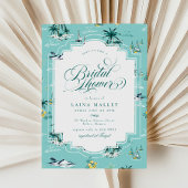ティール（緑がかった色）イエロートロピカルアイランドブライダルシャワー 招待状