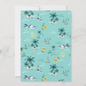 ティール（緑がかった色）イエロートロピカルアイランドブライダルシャワー 招待状 (裏面)