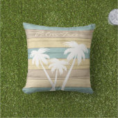 ティール(緑がかった色)/イエロー🏝パームツリー航海のビーチウッド アウトドアクッション (芝生)
