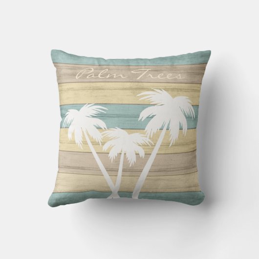 ティール（緑がかった色）/イエロー🏝パームツリー航海のビーチウッド アウトドアクッション (裏面)