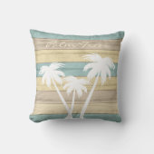 ティール(緑がかった色)/イエロー🏝パームツリー航海のビーチウッド アウトドアクッション (正面)