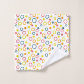 ティール（緑がかった色）イエローピンクオレンジ丸のドット バスタオルセット (ウォッシュタオル)