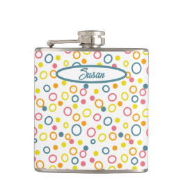 ティール（緑がかった色）イエローピンクオレンジ丸のドット フラスク