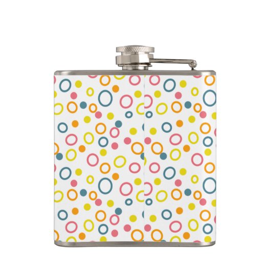ティール(緑がかった色)イエローピンクオレンジ丸のドット フラスク (裏面)