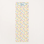 ティール（緑がかった色）イエローピンクオレンジ丸のドット ヨガマット (正面)