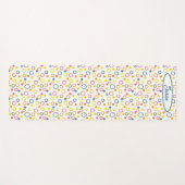 ティール（緑がかった色）イエローピンクオレンジ丸のドット ヨガマット (正面(横))