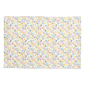 ティール（緑がかった色）イエローピンクオレンジ丸のドット 枕カバー (裏面-左)