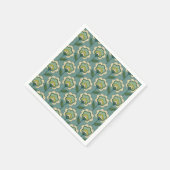 ティール（緑がかった色）&イエローフローラルパターン スタンダードカクテルナプキン (角)