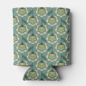 ティール（緑がかった色）&イエローフローラルパターン 缶クーラー (裏面)