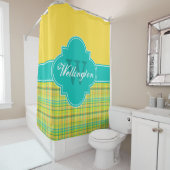 ティール(緑がかった色)イエローマドラスプレイド1ICBリボン名 シャワーカーテン (インサイチュ)