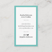 ティール（緑がかった色）イエローレトロタイプライタープロフェッショナルライター 名刺 (裏面)