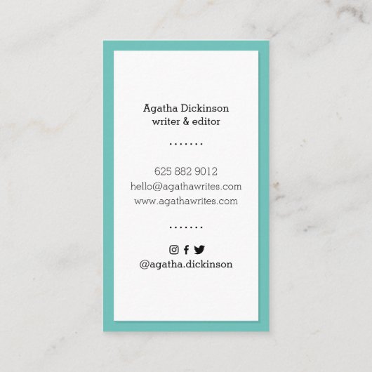 ティール(緑がかった色)イエローレトロタイプライタープロフェッショナルライター 名刺 (裏面)