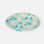 ティール（緑がかった色）&イエローローズ紙プレート ペーパープレート (アングル)