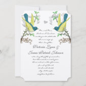 ティール(緑がかった色)&イエローヴィンテージバーズボホアーバ結婚ーズ 招待状 (正面)