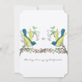 ティール(緑がかった色)&イエローヴィンテージバーズボホアーバ結婚ーズ 招待状 (裏面)