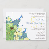 ティール(緑がかった色)&イエローヴィンテージピーコックバードケージ結婚ズ 招待状 (正面)