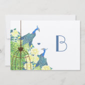 ティール(緑がかった色)&イエローヴィンテージピーコックバードケージ結婚ズ 招待状 (裏面)