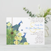 ティール（緑がかった色）&イエローヴィンテージピーコックバードケージ結婚ズ 招待状 (スタンド正面)