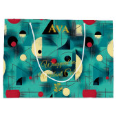 ティール（緑がかった色）&イエロー抽象芸術幾何学的抱き枕 ラージペーパーバッグ (裏面)