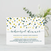 ティール(緑がかった色)&イエロー紙吹雪ドットリハーサルディナー 招待状 (スタンド正面)