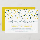 ティール(緑がかった色)&イエロー紙吹雪ドットリハーサルディナー 招待状 (正面/裏面)