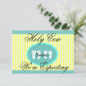 ティール（緑がかった色）&イエロー「双子を期待している」発表 案内状 (スタンド正面)