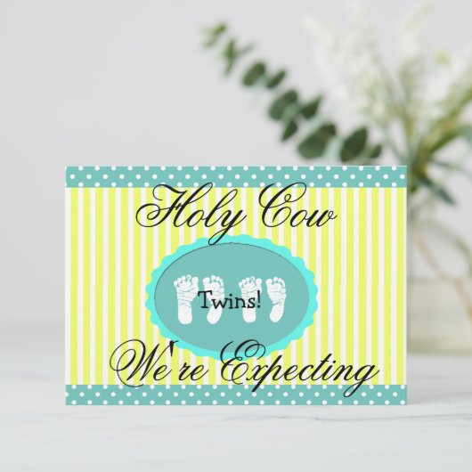 ティール（緑がかった色）&イエロー「双子を期待している」発表 案内状 (スタンド正面)