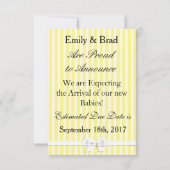 ティール（緑がかった色）&イエロー「双子を期待している」発表 案内状 (裏面)