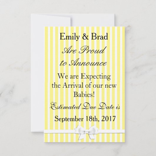 ティール(緑がかった色)&イエロー「双子を期待している」発表 案内状 (裏面)