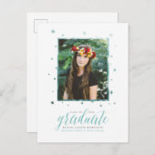 ティール(緑がかった色)インザスターズフォト卒業はがき インビテーションポストカード (正面/裏面)