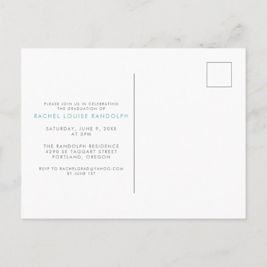 ティール（緑がかった色）インザスターズフォト卒業はがき インビテーションポストカード (裏面)