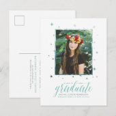 ティール（緑がかった色）インザスターズフォト卒業はがき インビテーションポストカード (正面/裏面)