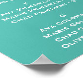 ティール（緑がかった色）インディアンペイズリーアルファベット座席表 ポスター (角)