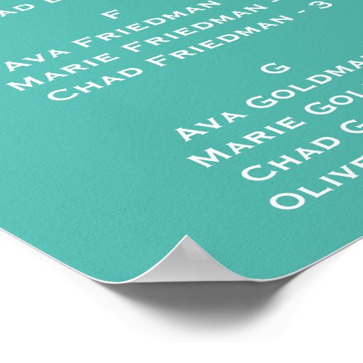 ティール（緑がかった色）インディアンペイズリーアルファベット座席表 ポスター (角)