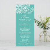 ティール（緑がかった色）インディアンペイズリーディナーメニューカード メニュー (スタンド正面)