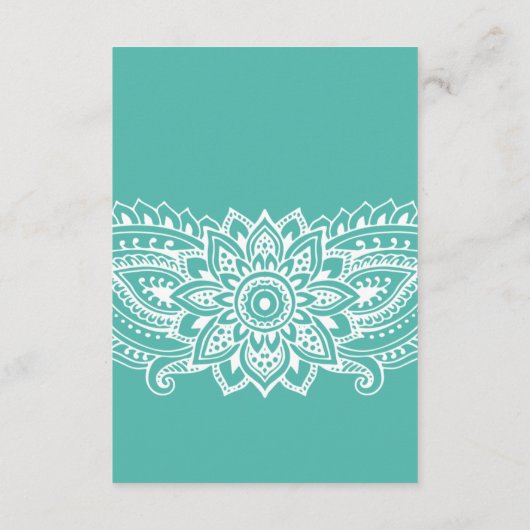 ティール（緑がかった色）インディアンペイズリー結婚の詳細挿入カード エンクロージャーカード (裏面)