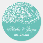 ティール(緑がかった色)インディアン結婚ペイズリー封筒用シール ラウンドシール (正面)