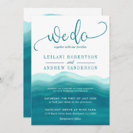 ティール（緑がかった色）ウィズウォーターグラデーションカラー結婚ズ 招待状