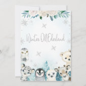 ティール（緑がかった色）ウィンターアニマルズウィンターオンダーランド誕生日 招待状 (裏面)