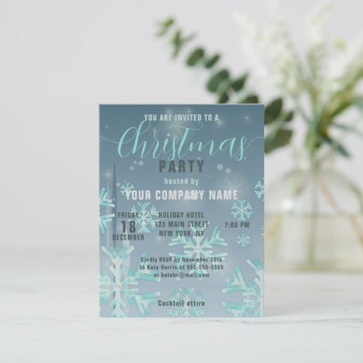 ティール（緑がかった色）ウィンタークリスマス企業のパーティの招待状 (スタンド正面)