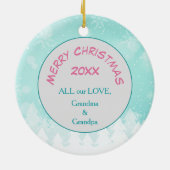 ティール(緑がかった色)ウィンタースノーフレークキッテンキッズ セラミックオーナメント (裏面)