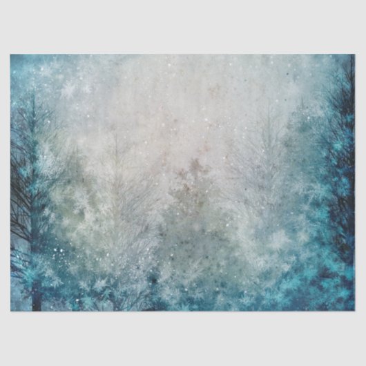 ティール（緑がかった色）ウィンターパインツリーフォレストデクページ 薄葉紙 (正面)