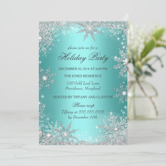 ティール(緑がかった色)ウィンターワンダーランドクリスマスホリデーパーティー2 招待状 (スタンド正面)