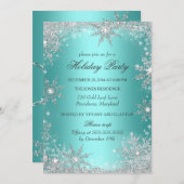 ティール（緑がかった色）ウィンターワンダーランドクリスマスホリデーパーティー2 招待状 (正面/裏面)