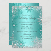 ティール（緑がかった色）ウィンターワンダーランドクリスマスホリデーパーティー3 招待状 (正面/裏面)