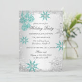 ティール(緑がかった色)ウィンターワンダーランドクリスマスホリデーパーティー4 招待状 (スタンド正面)