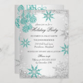 ティール(緑がかった色)ウィンターワンダーランドクリスマスホリデーパーティー4 招待状 (正面/裏面)