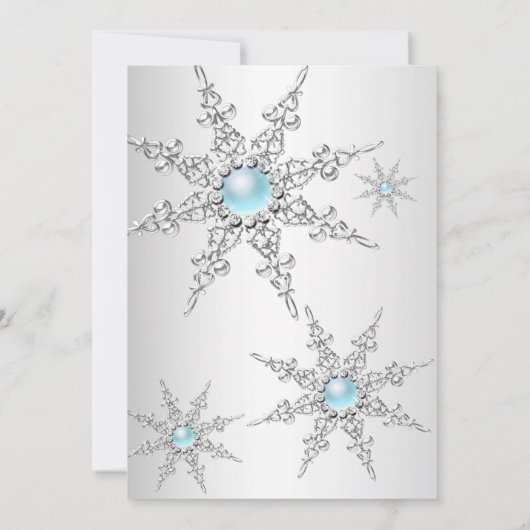 ティール（緑がかった色）ウィンターワンダーランドクリスマスホリデーパーティー4a 招待状 (裏面)