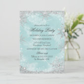 ティール（緑がかった色）ウィンターワンダーランドクリスマスホリデーパーティー 招待状 (スタンド正面)