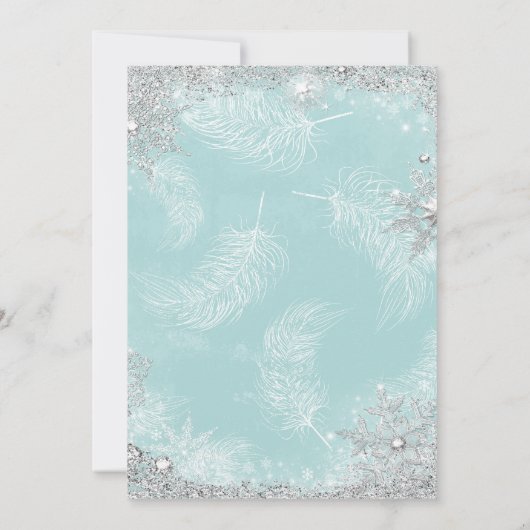 ティール（緑がかった色）ウィンターワンダーランドクリスマスホリデーパーティー 招待状 (裏面)